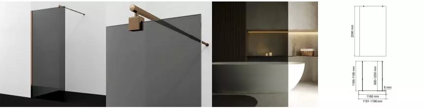 Душевая перегородка «WasserKRAFT» Rur 30W40RG-TG 120/200 тонированная/розовое золото универсальная