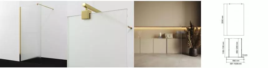 Душевая перегородка «WasserKRAFT» Rur 30W44PG-TXG 100/200 текстурная/золото универсальная