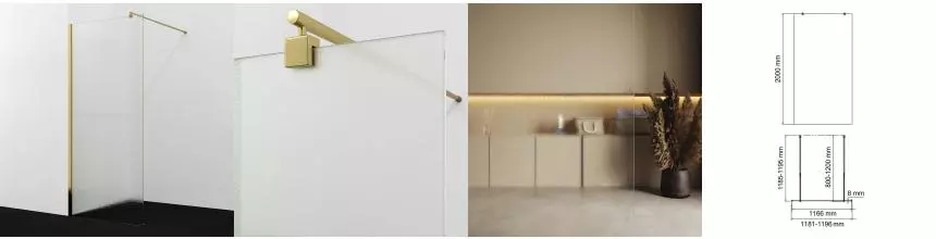 Душевая перегородка «WasserKRAFT» Rur 30W40PG-TXG 120/200 текстурная/золото универсальная