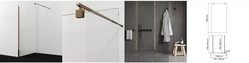 Душевая перегородка «WasserKRAFT» Rur 30W40RG 120/200 прозрачная/розовое золото универсальная