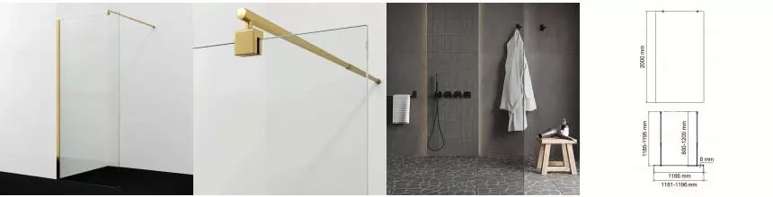 Душевая перегородка «WasserKRAFT» Rur 30W40PG 120/200 прозрачная/золото универсальная