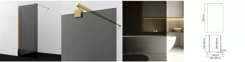 Душевая перегородка «WasserKRAFT» Rur 30W44PG-TG 100/200 тонированная/золото универсальная