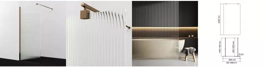 Душевая перегородка «WasserKRAFT» Rur 30W39RG-FL 90/200 рифленая/розовое золото универсальная