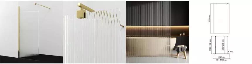 Душевая перегородка «WasserKRAFT» Rur 30W46PG-FL 110/200 рифленая/золото универсальная Душевая перегородка «WasserKRAFT» Rur 30W46PG-FL 110/200 рифленая/золото универсальная