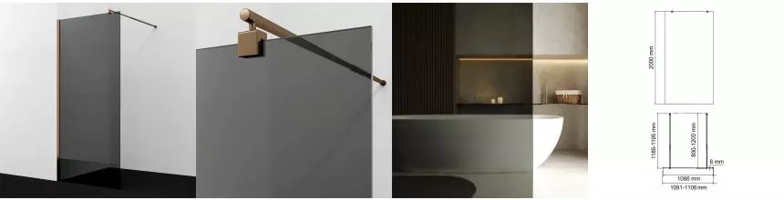 Душевая перегородка «WasserKRAFT» Rur 30W46RG-TG 110/200 тонированная/розовое золото универсальная