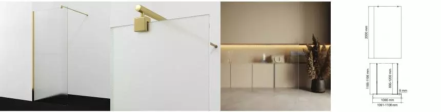 Душевая перегородка «WasserKRAFT» Rur 30W46PG-TXG 110/200 текстурная/золото универсальная
