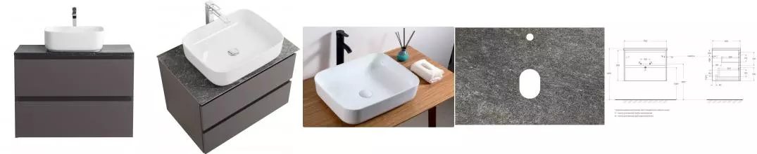 Тумба с раковиной «Belbagno» Kraft 70 (50/39) столешница KEP-70-GRN 71/47 Granito подвесная тёмно-серая матовая