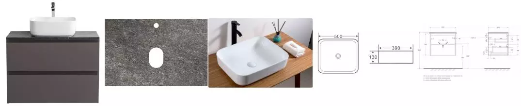 Тумба с раковиной «Belbagno» Kraft 60 (50/39) столешница KEP-60-GRN 60/47 Granito подвесная тёмно-серая матовая