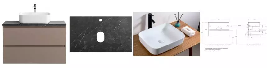 Тумба с раковиной «Belbagno» Kraft 80 (50/39) столешница KEP-80-GRN 80/47 Granito подвесная бежевая матовая