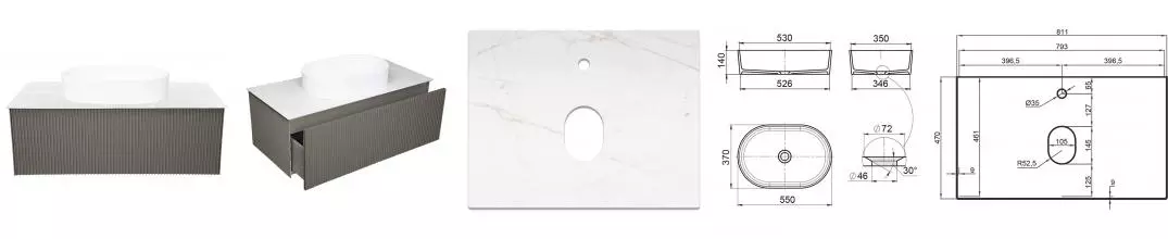Тумба с раковиной «La Fenice» Terra 80 (Senso 55/37) подвесная Cappuccino столешница Granite Gray Structural