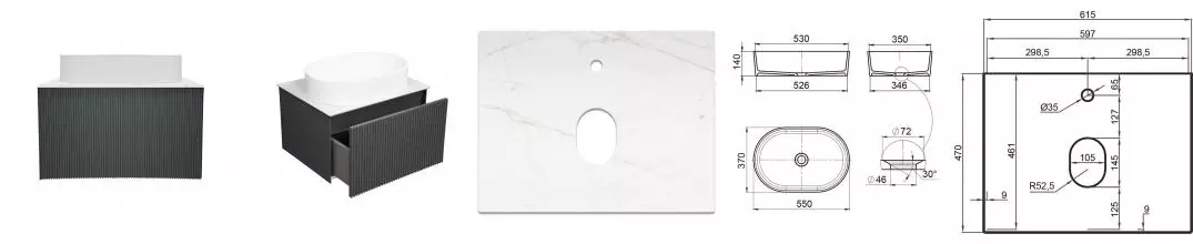 Тумба с раковиной «La Fenice» Terra 60 (Senso 55/37) подвесная Grigio столешница Granite Gray Structural