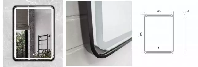 Зеркало «Comforty» Ситара 60/80 с инфракрасным выключателем с подогревом с подсветкой чёрное матовое