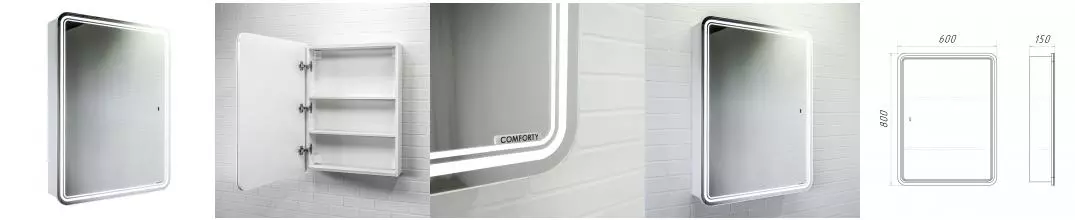 Зеркальный шкаф «Comforty» Нео 60 с инфракрасным выключателем с подсветкой белый универсальный