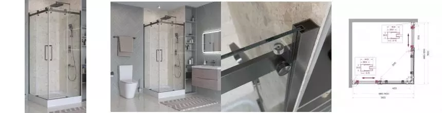 Душевой угол-ограждение «Belbagno» MARINO-2-A-2-90-C-GM 90/90 прозрачный/оружейная сталь квадратный без поддона универсальный