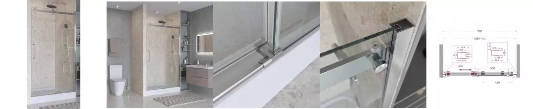 Душевая дверь «Belbagno» MARINO_2-BF-1-110-C-CR 110/195 прозрачная/хром универсальная