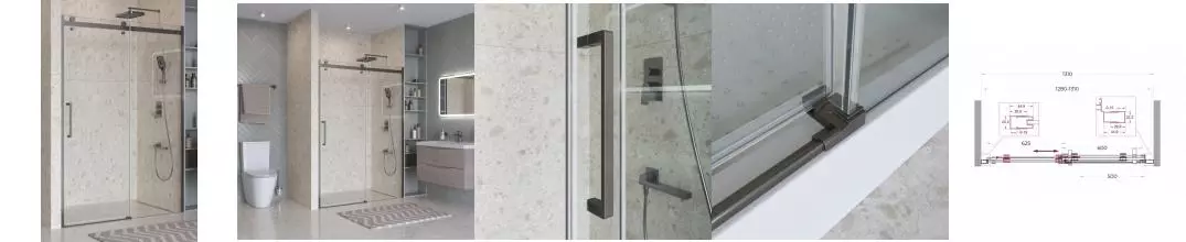 Душевая дверь «Belbagno» MARINO_2-BF-1-130-C-GM 130/195 прозрачная/оружейная сталь универсальная