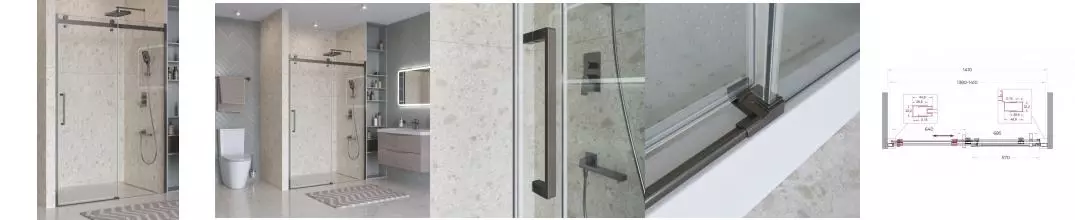 Душевая дверь «Belbagno» MARINO_2-BF-1-140-C-GM 140/195 прозрачная/оружейная сталь универсальная