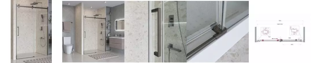 Душевая дверь «Belbagno» MARINO_2-BF-1-150-C-GM 150/195 прозрачная/оружейная сталь универсальная