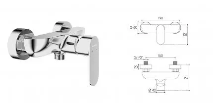 Смеситель для душа «Aqueduto» Base BAS0700 хром Смеситель для душа «Aqueduto» Base BAS0700 хром