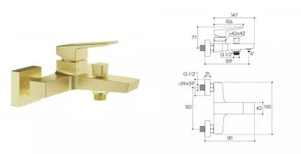 Смеситель для ванны с душем «Aqueduto» Claro CLA0650 шлифованное золото Смеситель для ванны с душем «Aqueduto» Claro CLA0650 шлифованное золото