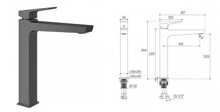 Смеситель для раковины «Aqueduto» Claro CLA0345 оружейная сталь