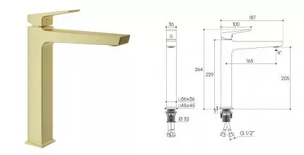 Смеситель для раковины «Aqueduto» Claro CLA0350 шлифованное золото Смеситель для раковины «Aqueduto» Claro CLA0350 шлифованное золото