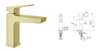 Смеситель для раковины «Aqueduto» Claro CLA0250 шлифованное золото Смеситель для раковины «Aqueduto» Claro CLA0250 шлифованное золото