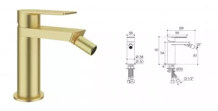 Смеситель для биде «Aqueduto» Geometrico GEO0550 шлифованное золото Смеситель для биде «Aqueduto» Geometrico GEO0550 шлифованное золото
