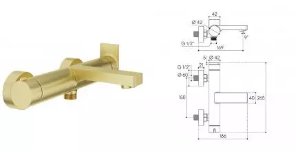 Смеситель для ванны с душем «Aqueduto» Geometrico GEO0650 шлифованное золото Смеситель для ванны с душем «Aqueduto» Geometrico GEO0650 шлифованное золото