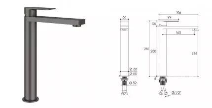 Смеситель для раковины «Aqueduto» Geometrico GEO0345 оружейная сталь Смеситель для раковины «Aqueduto» Geometrico GEO0345 оружейная сталь