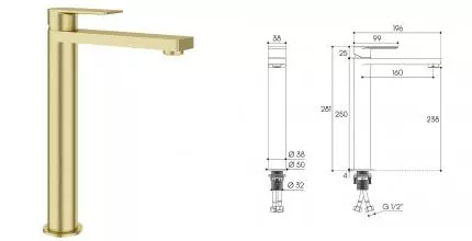 Смеситель для раковины «Aqueduto» Geometrico GEO0350 шлифованное золото Смеситель для раковины «Aqueduto» Geometrico GEO0350 шлифованное золото