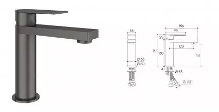 Смеситель для раковины «Aqueduto» Geometrico GEO0245 оружейная сталь Смеситель для раковины «Aqueduto» Geometrico GEO0245 оружейная сталь