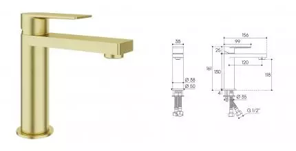 Смеситель для раковины «Aqueduto» Geometrico GEO0250 шлифованное золото Смеситель для раковины «Aqueduto» Geometrico GEO0250 шлифованное золото
