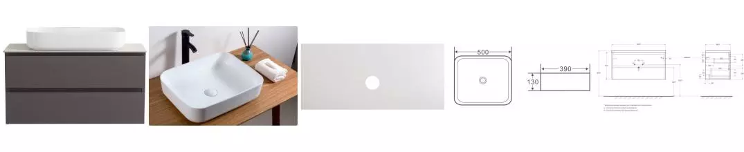 Тумба с раковиной «Belbagno» Kraft 100 (50/39) столешница KEP-100-BO-W0 Bianco Opaco подвесная тёмно-серая матовая