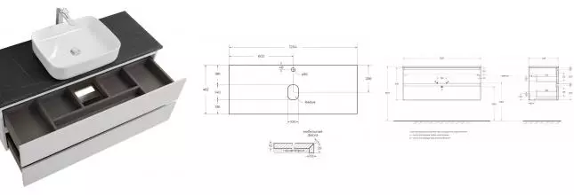 Тумба с раковиной «Belbagno» Kraft 120 (50/39) столешница KEP-120-MNO 120/47 чёрный матовый мрамор подвесная Bianco Opaco