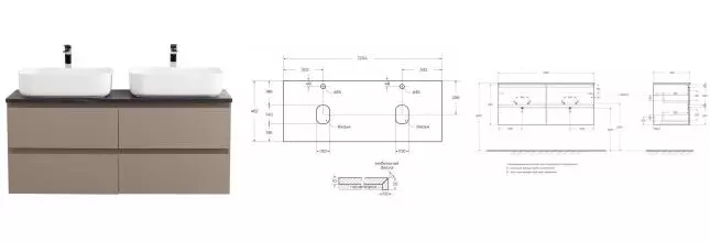 Тумба с раковиной «Belbagno» Kraft 120 с 4-мя ящиками (50/39) столешница KEP-120-2-MNO с 2-мя отверстиями 120/47 чёрный матовый мрамор подвесная бежевая матовая
