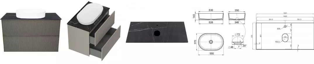 Тумба с раковиной «La Fenice» Terra Twin 100 (Senso 55/37) подвесная Cappuccino столешница Granite Black Olive Light Lappato