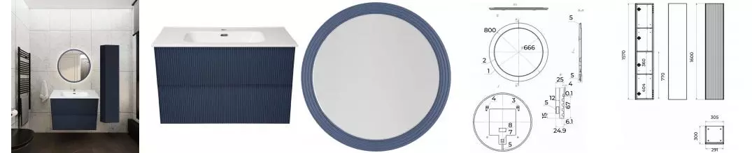 Мебель для ванной подвесная «La Fenice» Terra Twin 100 Blu Grigio