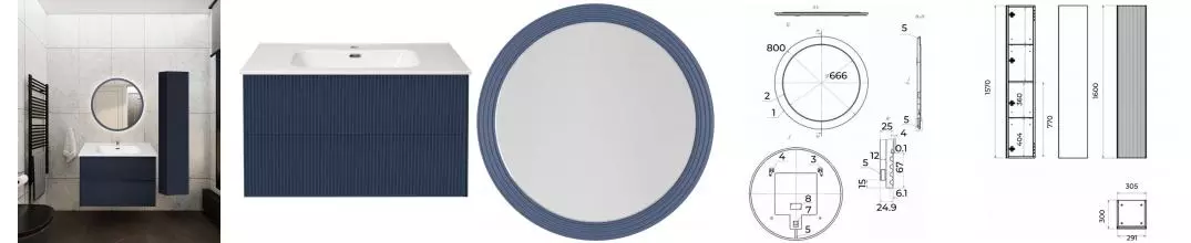 Мебель для ванной подвесная «La Fenice» Terra Twin 80 Blu Grigio