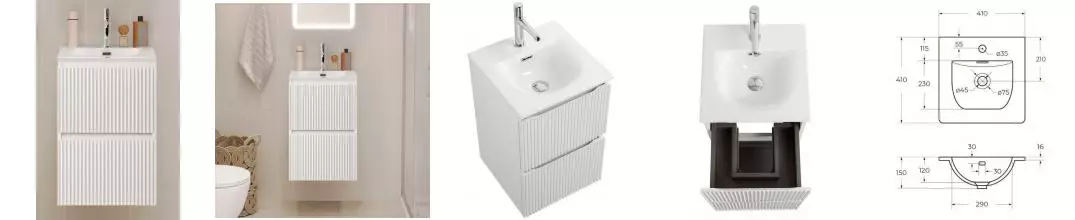 Тумба с раковиной «Belbagno» Uno Mini 40 (BB-8099-3-40 41/41) подвесная Bianco Opaco Тумба с раковиной «Belbagno» Uno Mini 40 (BB-8099-3-40 41/41) подвесная Bianco Opaco