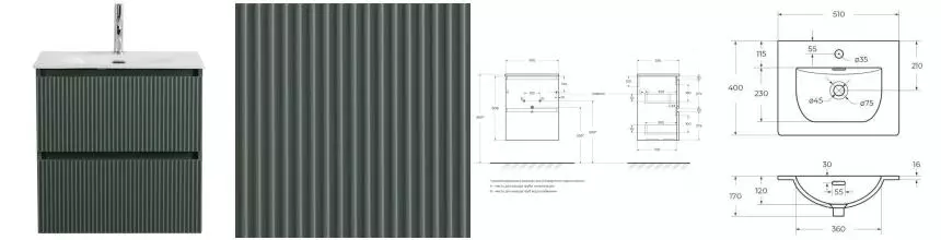 Тумба с раковиной «Belbagno» Uno Mini 50 (BB-8099-3-50 51/40) подвесная еловая матовая Тумба с раковиной «Belbagno» Uno Mini 50 (BB-8099-3-50 51/40) подвесная еловая матовая