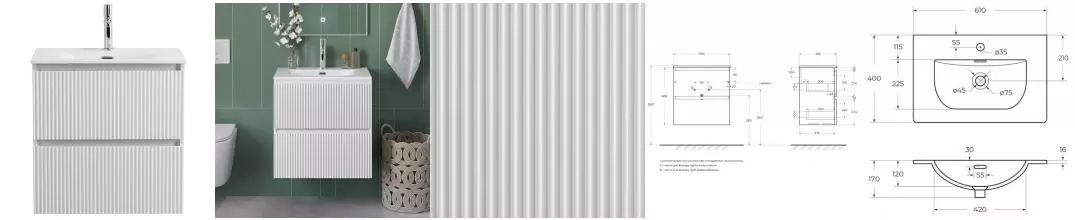 Тумба с раковиной «Belbagno» Uno Mini 60 (BB-8099-3-60 61/40) подвесная Bianco Opaco