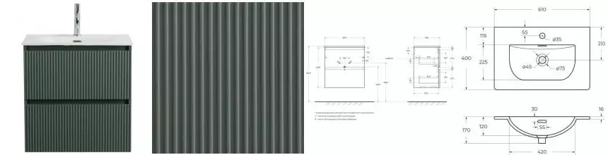 Тумба с раковиной «Belbagno» Uno Mini 60 (BB-8099-3-60 61/40) подвесная еловая матовая