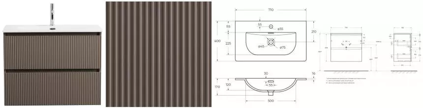 Тумба с раковиной «Belbagno» Uno Mini 70 (BB-8099-3-70 71/40) подвесная бежевая матовая
