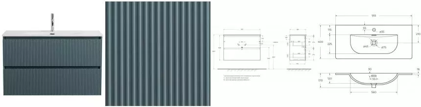 Тумба с раковиной «Belbagno» Uno Mini 90 (BB-8099-3-90 91/40) подвесная голубая матовая
