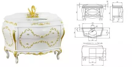 Тумба с раковиной из массива «Migliore» Valensa 132 (32285 47/39) Lacatto Bianco/золото столешница Valensa 123 белая