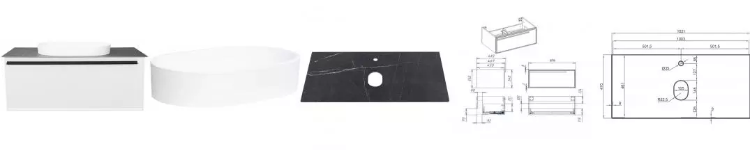 Тумба с раковиной «La Fenice» Elba 100 (Senso 55/37) подвесная Bianco столешница Black Olive Light Lappato