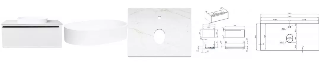 Тумба с раковиной «La Fenice» Elba 100 (Senso 55/37) подвесная Bianco столешница Gray Structural