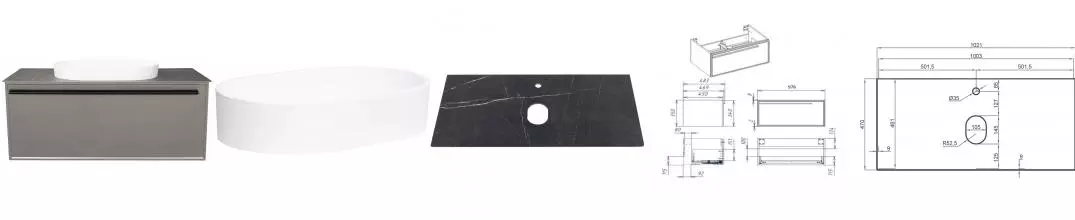 Тумба с раковиной «La Fenice» Elba 100 (Senso 55/37) подвесная Cappuccino столешница Black Olive Light Lappato