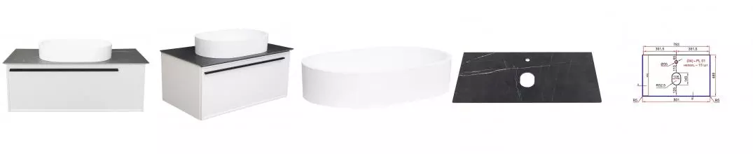 Тумба с раковиной «La Fenice» Elba 80 (Senso 55/37) подвесная Bianco столешница Black Olive Light Lappato